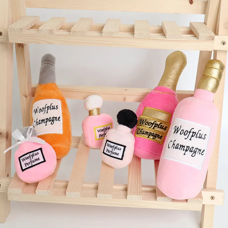 Creative plush wine bottle pet toy for cats and small dogs in various colours