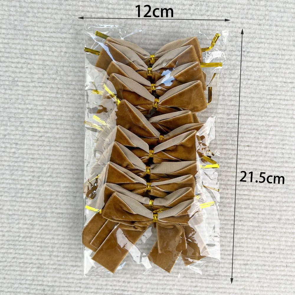 Set of 12 handmade velvet Christmas tree bows in tie-style design, available in multiple colours