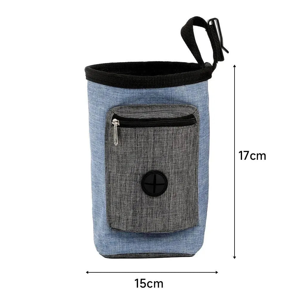 Waterproof pet training waist bag with adjustable belt and side pockets for keys and waste bags