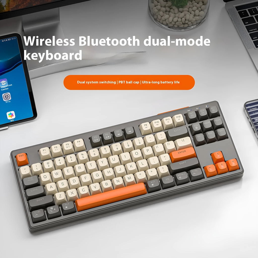 Wireless Bluetooth dual-mode mechanical keyboard in blueberry, cheese, coffee, or shimmer colour