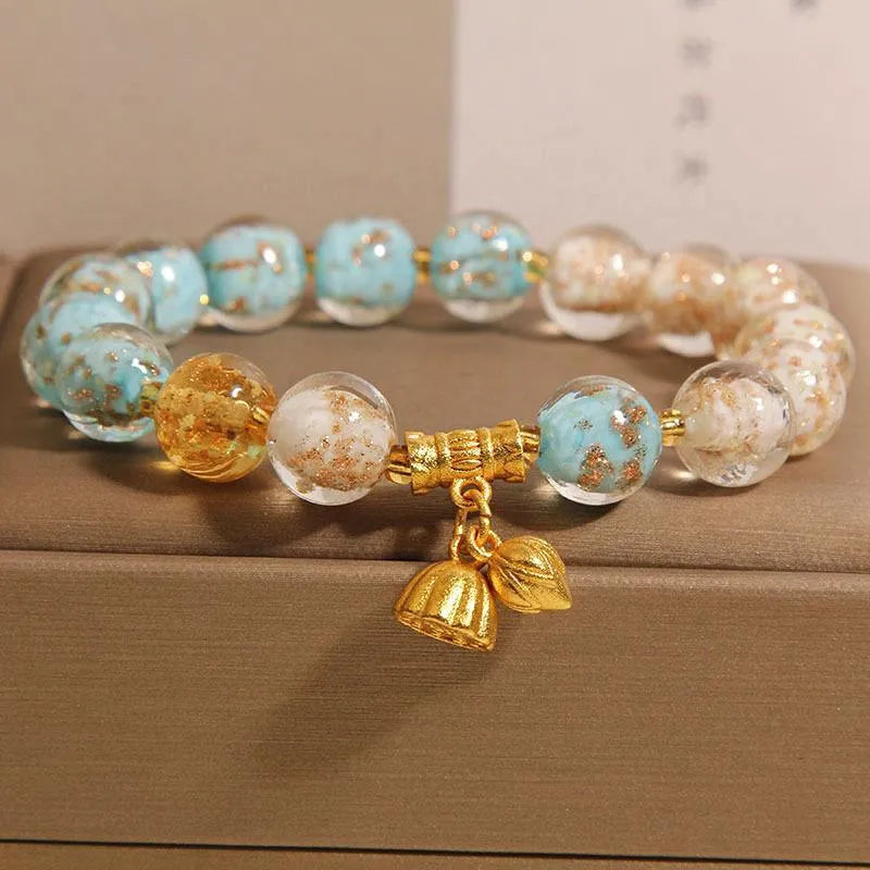 New Chinese style purple luminous glazed crystal bracelet for women, fresh sweet style