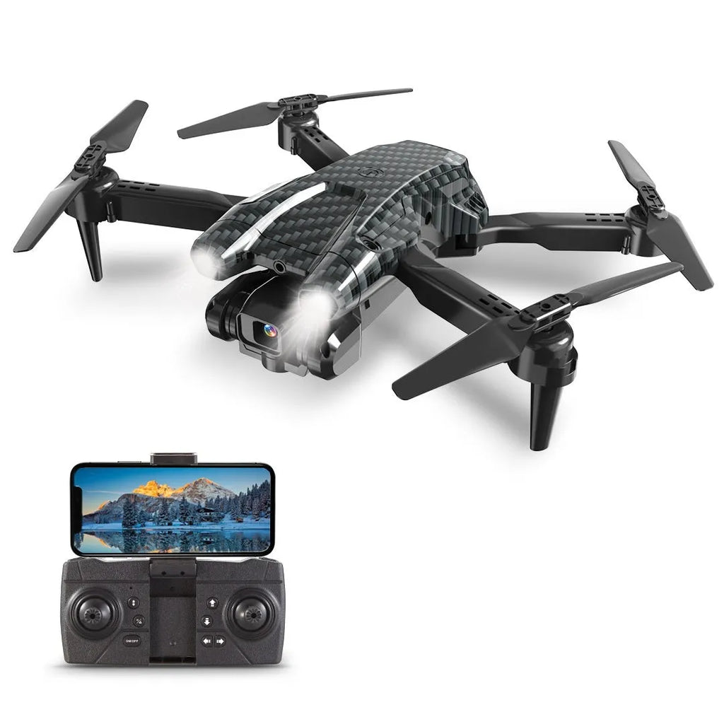 S138 black carbon fibre folding drone with dual cameras and obstacle avoidance sensors