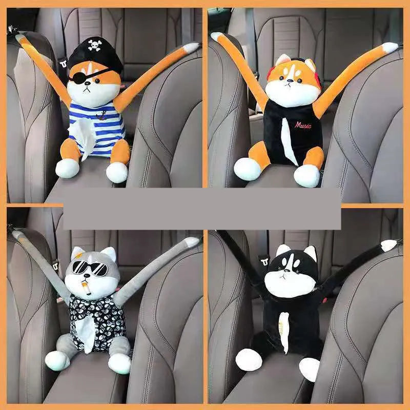 Plush car armrest hanging tissue box with lid, Captain Dog model, size 26x35cm