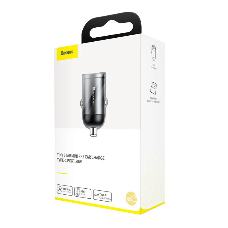 Electro-optical grey single USB port 30W car charger with 1 metre cable.