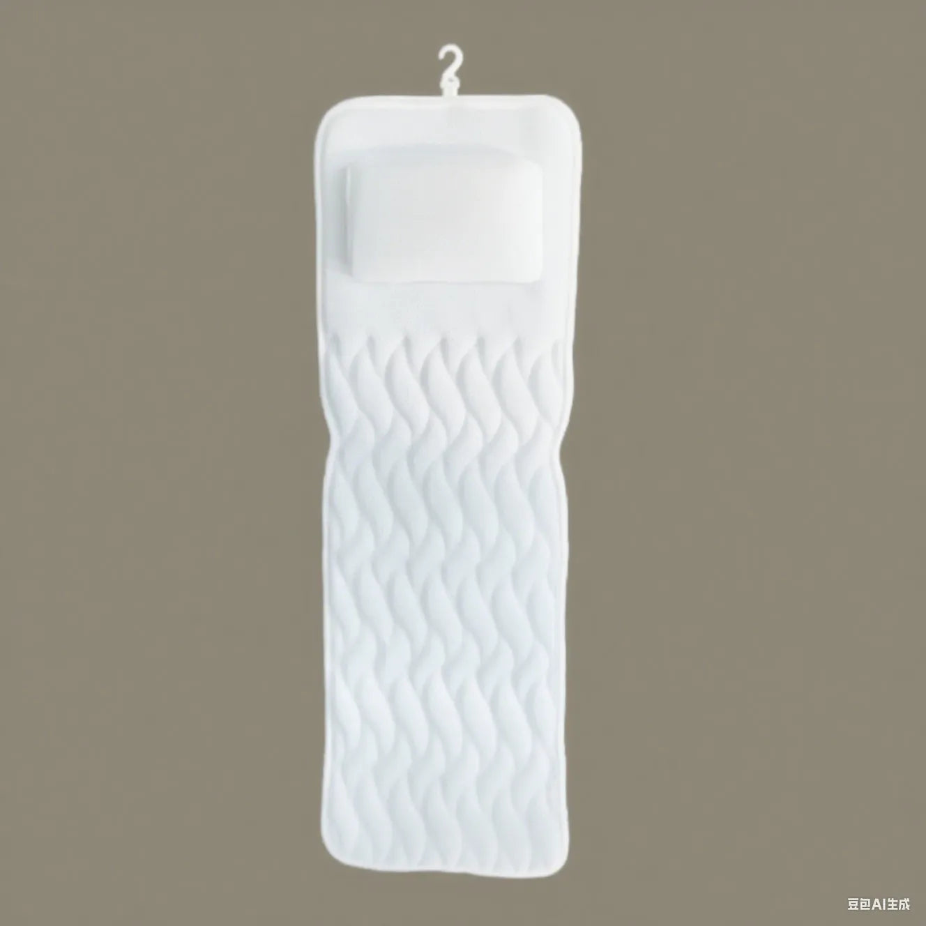 White 4D mesh bathtub pillow with 7 suction cups on a bathtub edge.