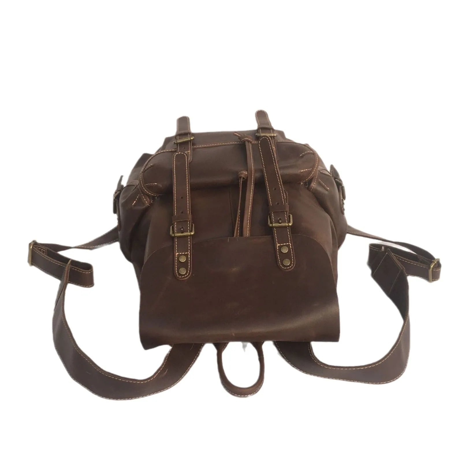 Brown genuine leather men's backpack with air pillow belt system