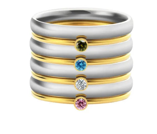 December birthstone titanium steel ring with engraved geometric design and gold accents