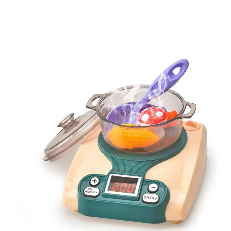 Children's plastic simulation kitchen play house toy with induction cooker design for infants