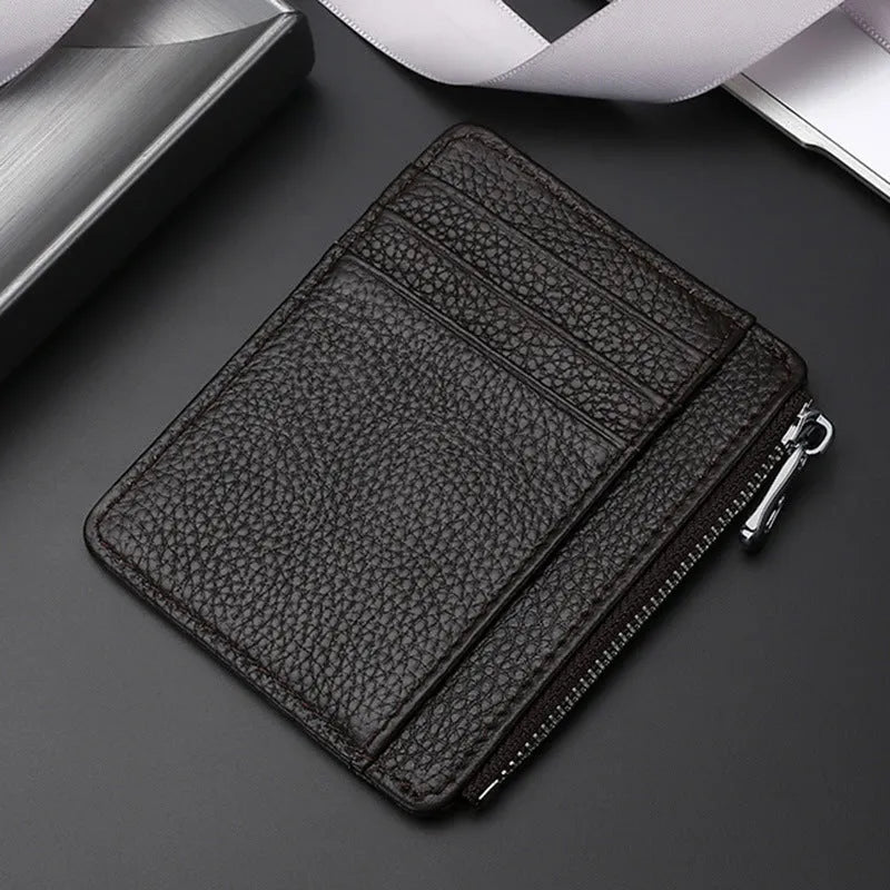Genuine first layer cowhide leather card holder in solid colour with polyester lining, daily configuration
