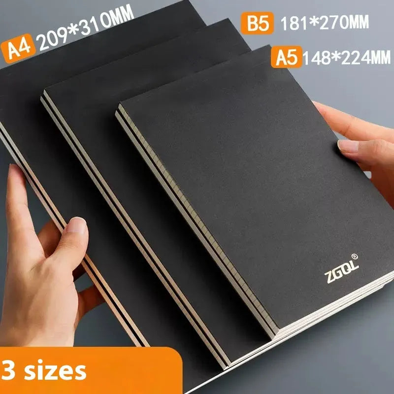 A5, B5, and A4 writing pads with tearable sheets in line, grid, and blank page styles.