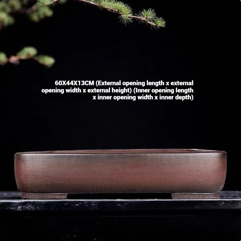 Handmade antique-style rectangular purple clay flower pot for plants
