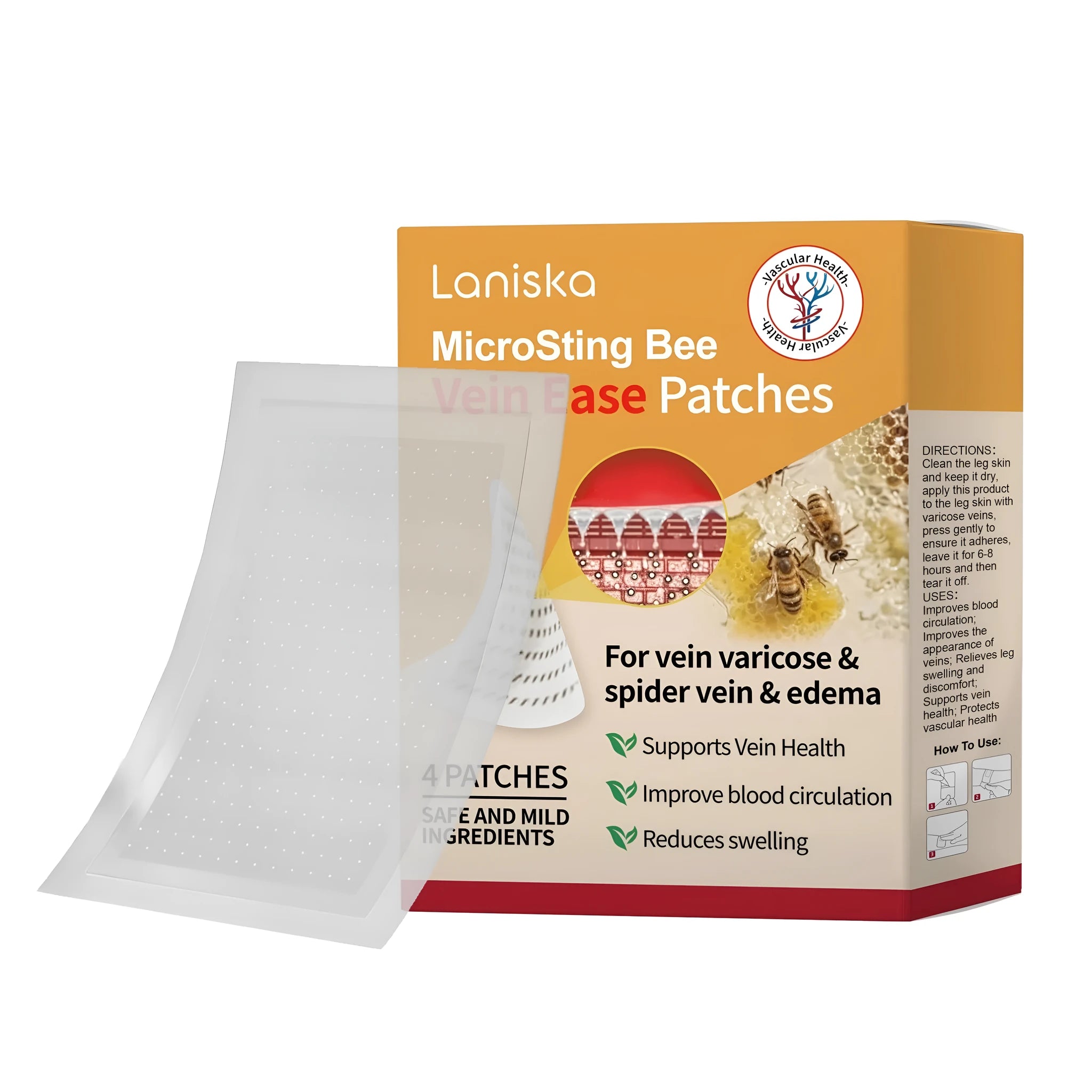 Four varicose vein microneedle patches with ginger and panthenol for leg application