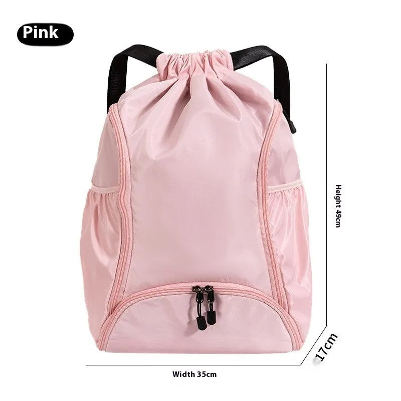 Cube-shaped sports backpack with drawstring closure in colour options including black, grey, green