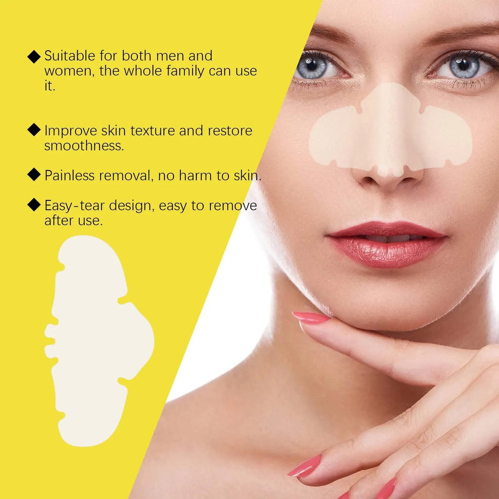 Pack of 12 clear hydrocolloid acne nose patches for blackhead and pore treatment.