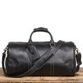 Men's genuine first layer cowhide leather travel bag in retro solid colour, available in black or dark brown, 50cm or 55cm