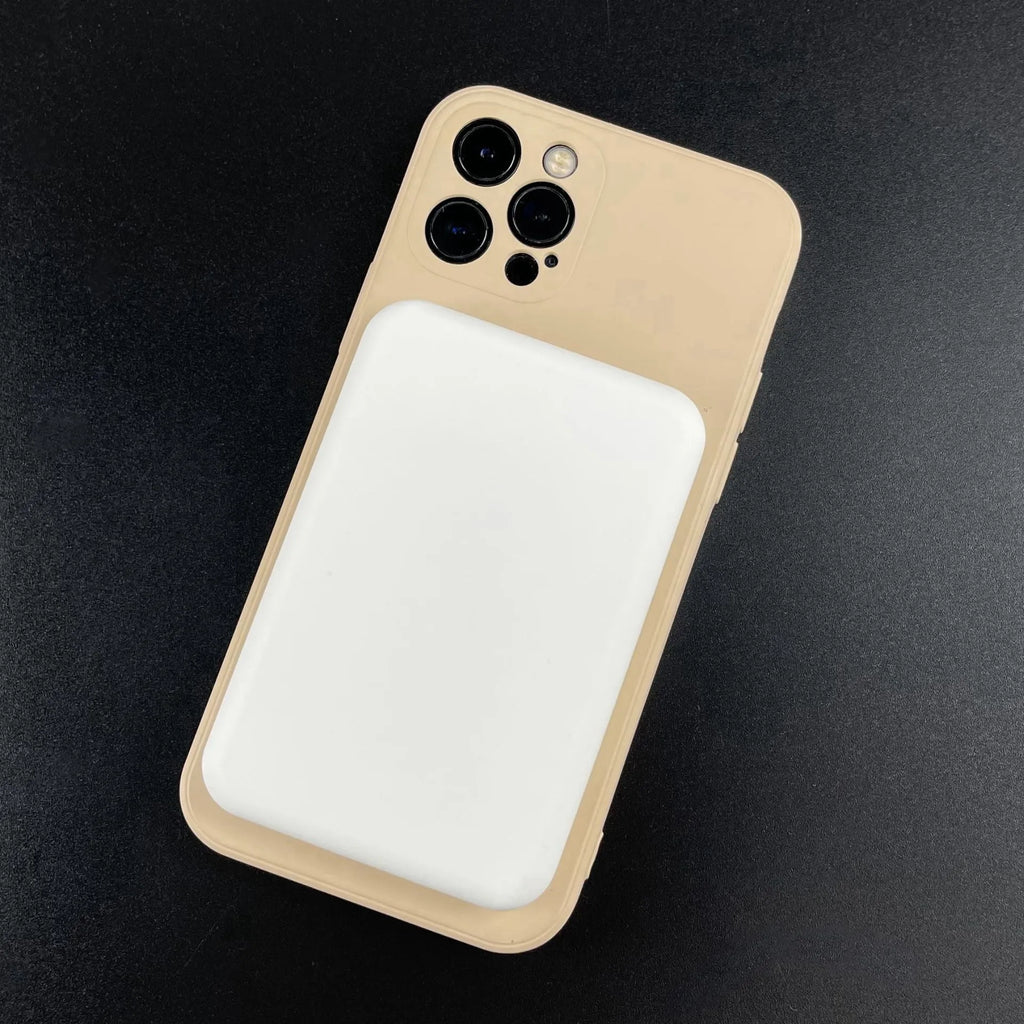 White foot-shaped portable power bank with magnetic wireless charger on a table.