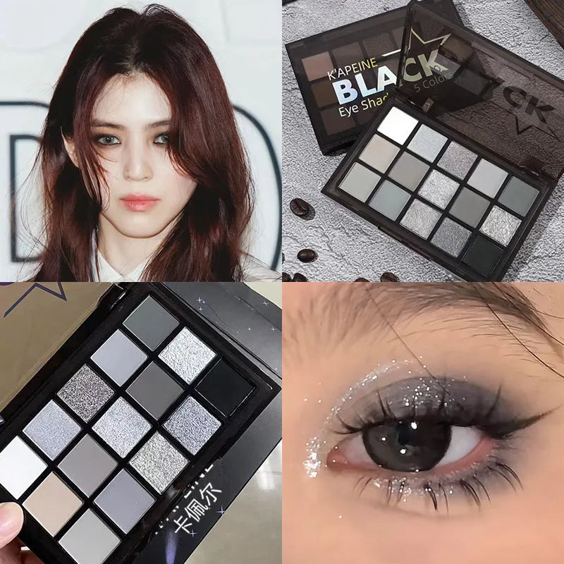 15-colour night elf eye shadow palette with matte grey black dark tones for smoky makeup
