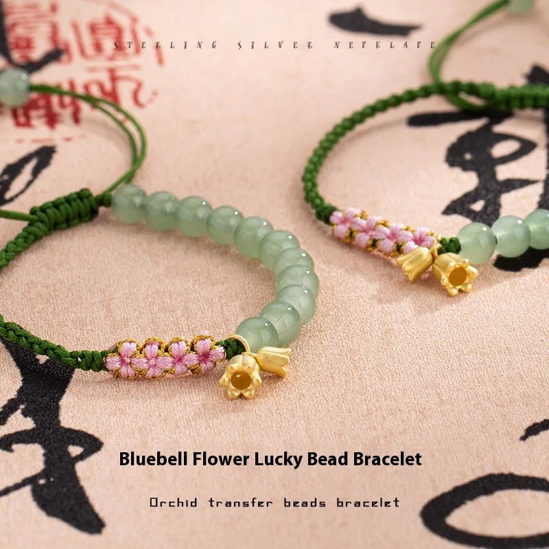 Lily hand woven red rope bracelet with flower elements and national style design