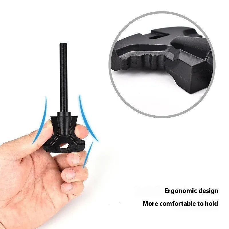 Butterfly-shaped stainless steel fire starter survival tool with bottle opener.
