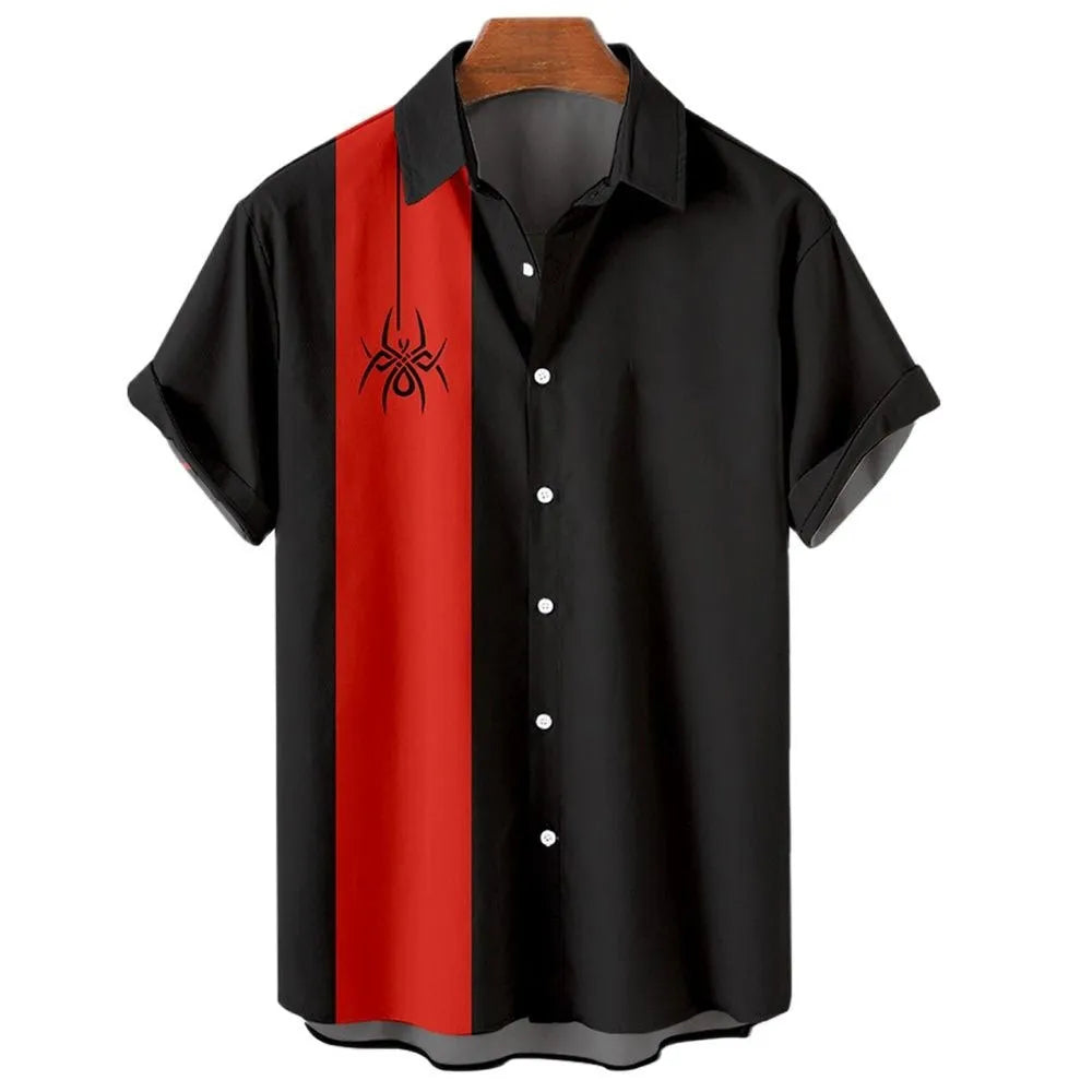 Men's striped Hawaiian shirt with button front and short sleeves in elastic polyester fabric