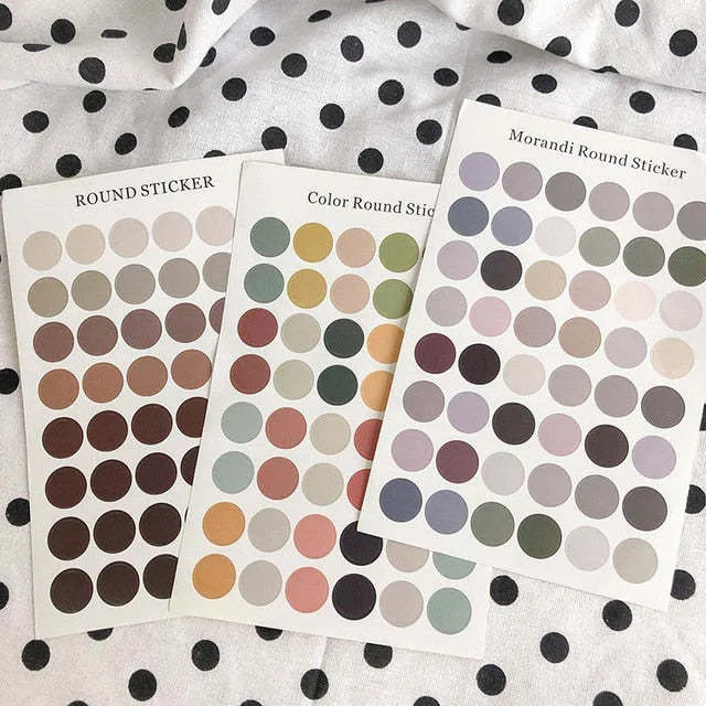 Morandi earth colour polka dot account seal sticker sheet with 48 circular stickers