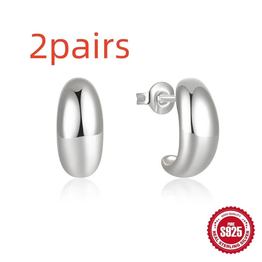 S925 sterling silver C-shaped earrings with electroplated gold colour finish