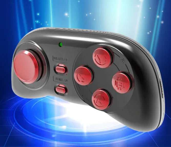 Black mobile game controller Smart Handle 608 on white background, Bluetooth mini gamepad with plastic body