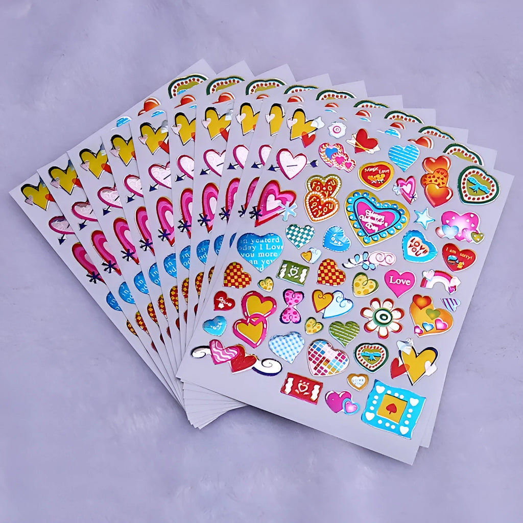 Waterproof plastic heart reward stickers with gold gilding and cartoon designs, 100-piece pack