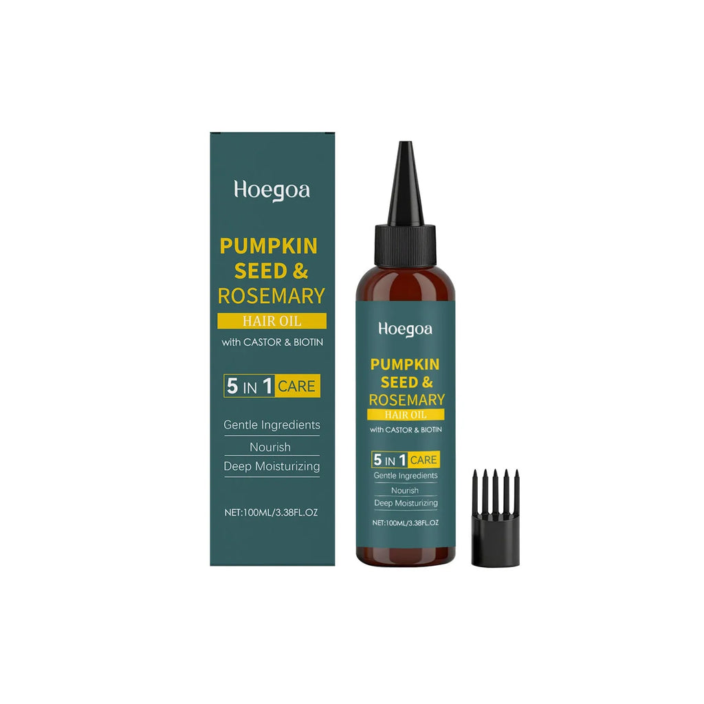 Rosemary hair essential oil bottle with pointed nozzle and hair comb