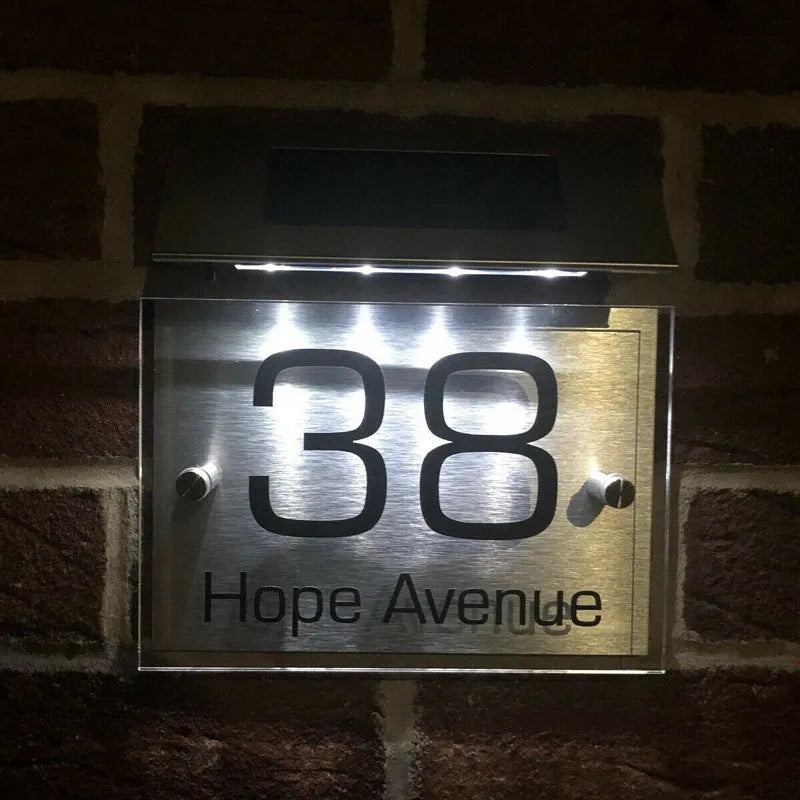Solar powered stainless steel 4LED address doorplate light with automatic light control for outdoor use