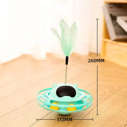 Pink cat tumbler turntable stick toy measuring 17x10 cm for interactive pet play