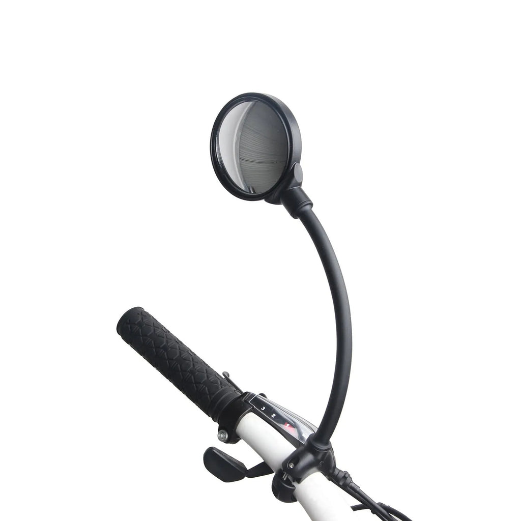 Black metal bicycle rearview mirror with hose adjustment clamp, shown as a two-pack.