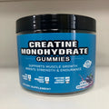 Bottle of raspberry-flavoured creatine monohydrate gummies containing 120 soft candy tablets