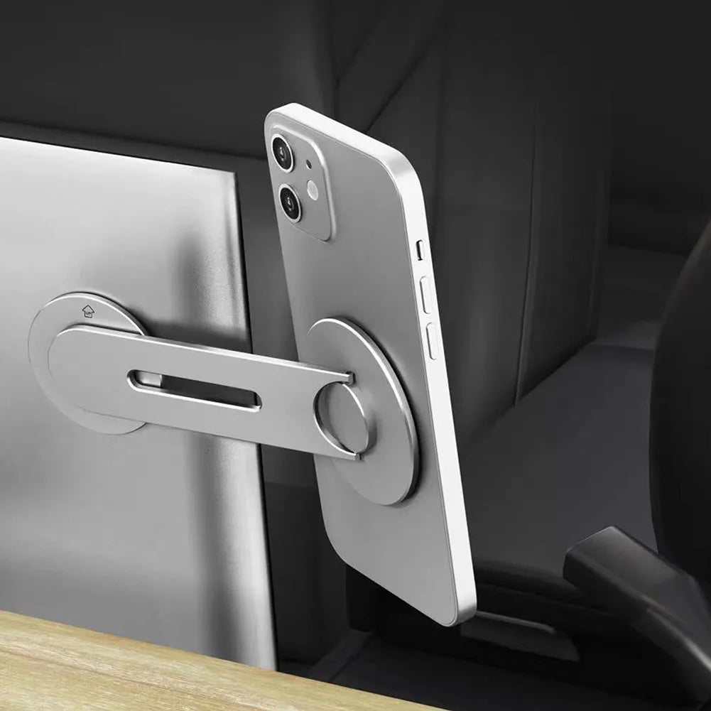 Aluminium magnetic phone holder for Tesla suspension screens with 180-degree flip mechanism
