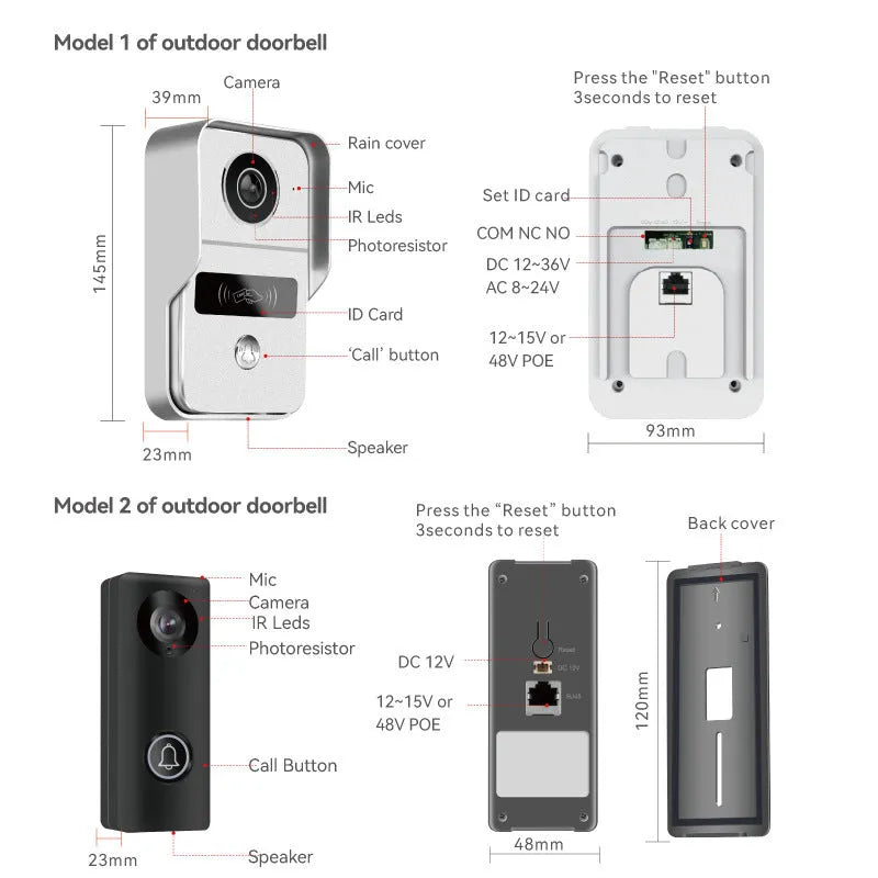 1080P wireless video intercom doorbell system with outdoor camera and indoor monitor on a 10-inch display.