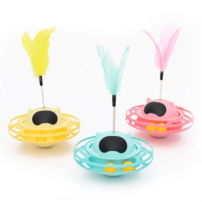 Pink cat tumbler turntable stick toy measuring 17x10 cm for interactive pet play