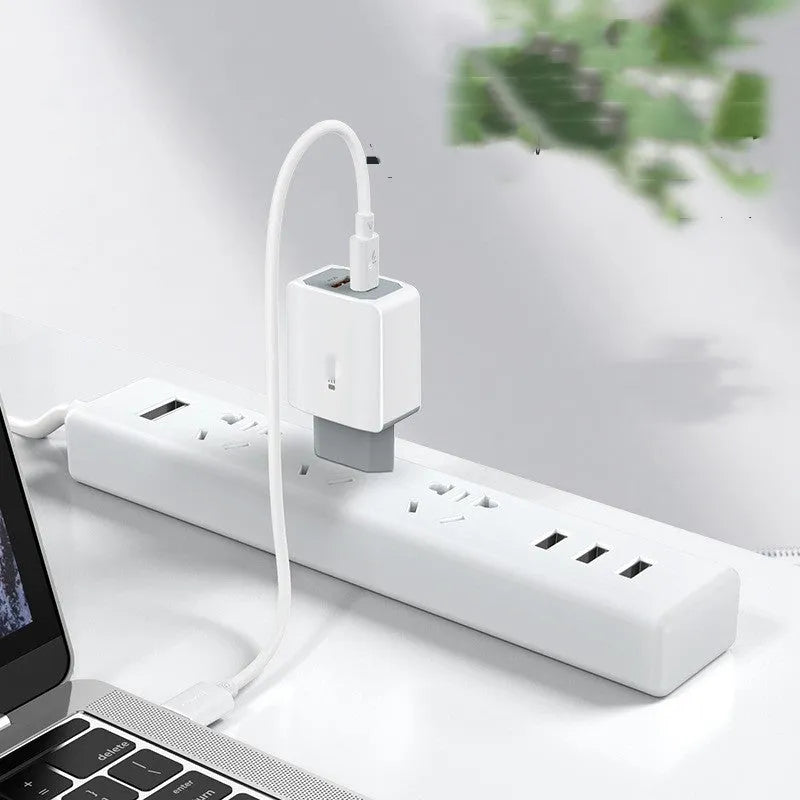 White USB fast charger set with compact charging head and 1.8m European standard fast charge cable
