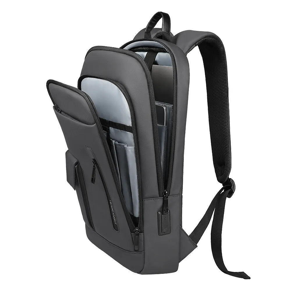 Men's lightweight Oxford cloth backpack in dark grey with sewing line detail.