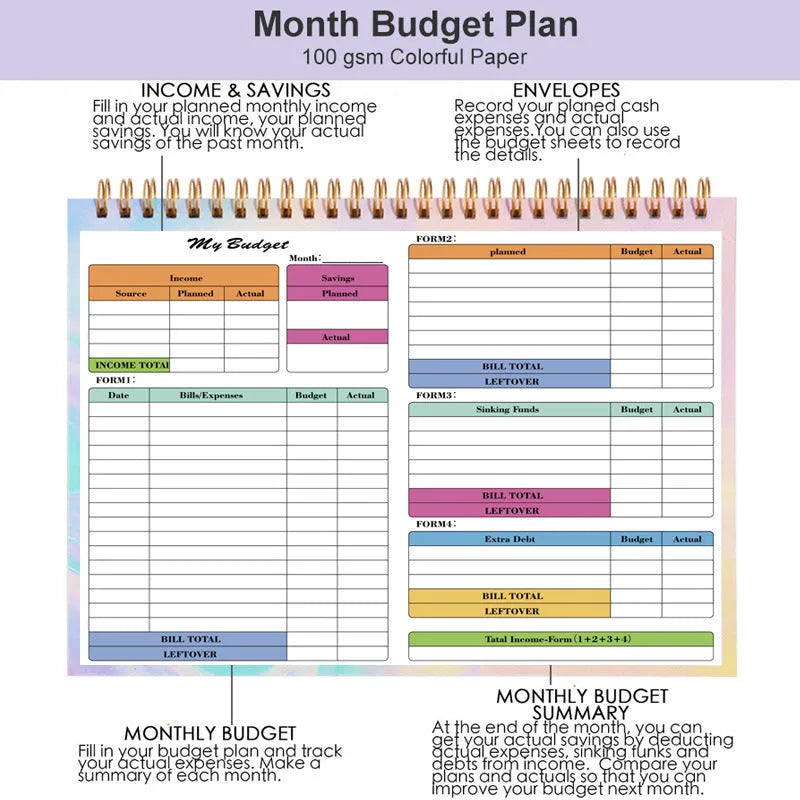 B5 budget tally book with spiral binding for daily income and expenditure recording