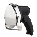 Black manual meat cleaver with adjustable blade for an electric turkey barbecue machine.