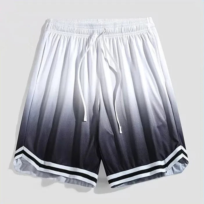 Men's loose gradient colour cropped trousers in polyester fabric for casual workout wear.