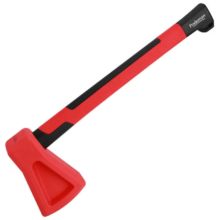 Red plastic home fitness axe muscle trainer on a plain background