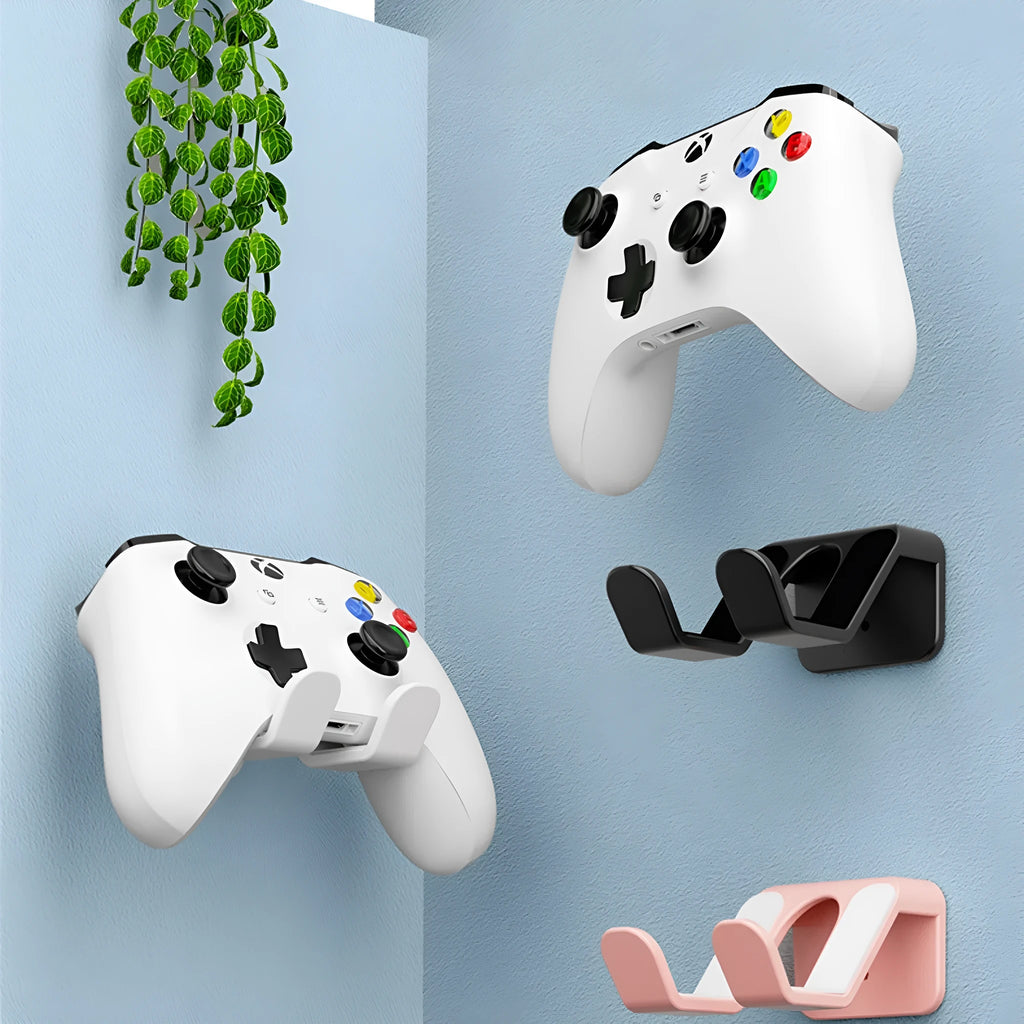 Universal wall hanging rack for game controllers with non-perforated mounting