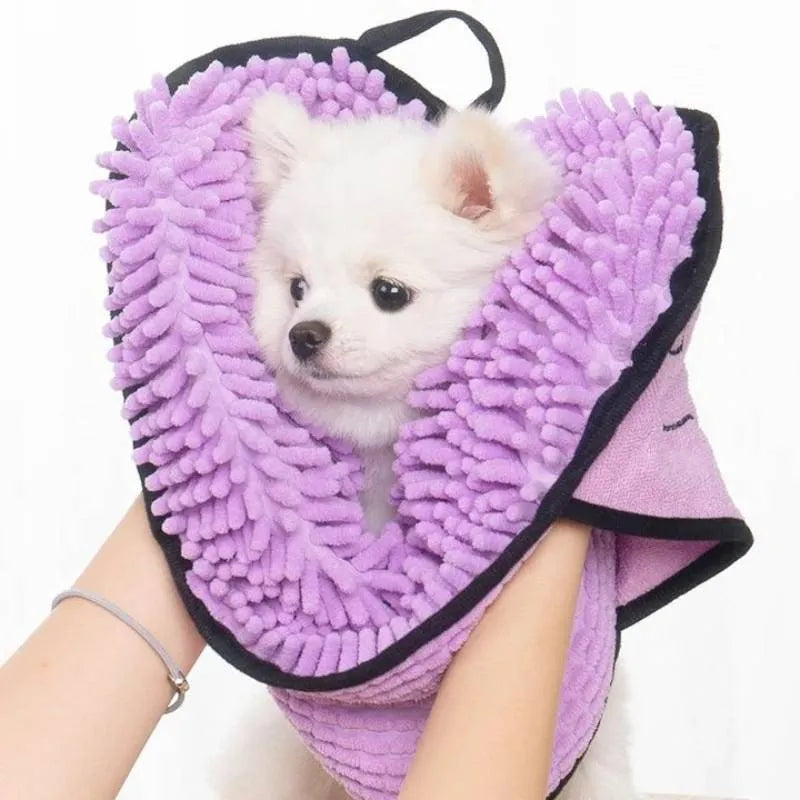 Blue quick-dry fibre dog bath robe towel for drying pets after washing.