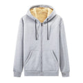 Men's loose fit hooded sweater in grey polyester blend, long sleeves, collarless, autumn winter casual wear