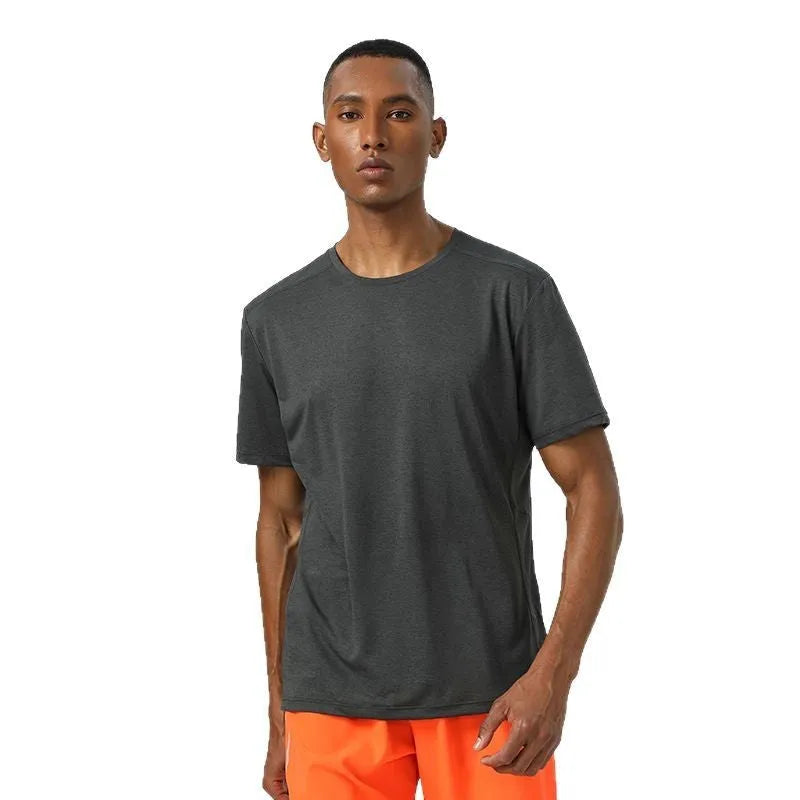 Adult lightweight polyester short sleeve shirt in dark grey, quick-dry and breathable for summer