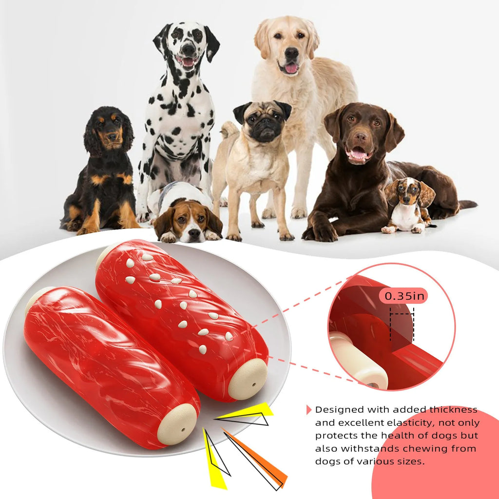 A primary coloured plastic molar rod-shaped dog chew toy.