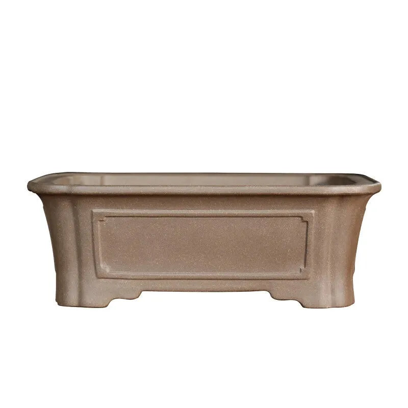 Purple sand rectangular flower pot with antique style and corner-cutting design for bonsai display