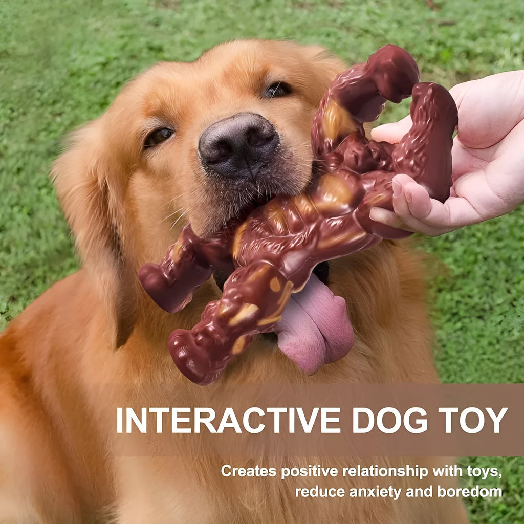 Scarlet red nylon dog chew toy with beef flavour measuring 10.7cm by 17.2cm