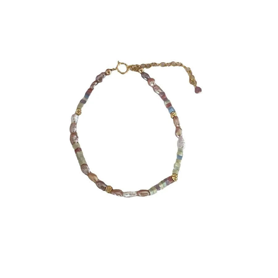 Women's purple silver natural pearl bracelet and necklace set with 14K gold gilding and irregular shaped pearls